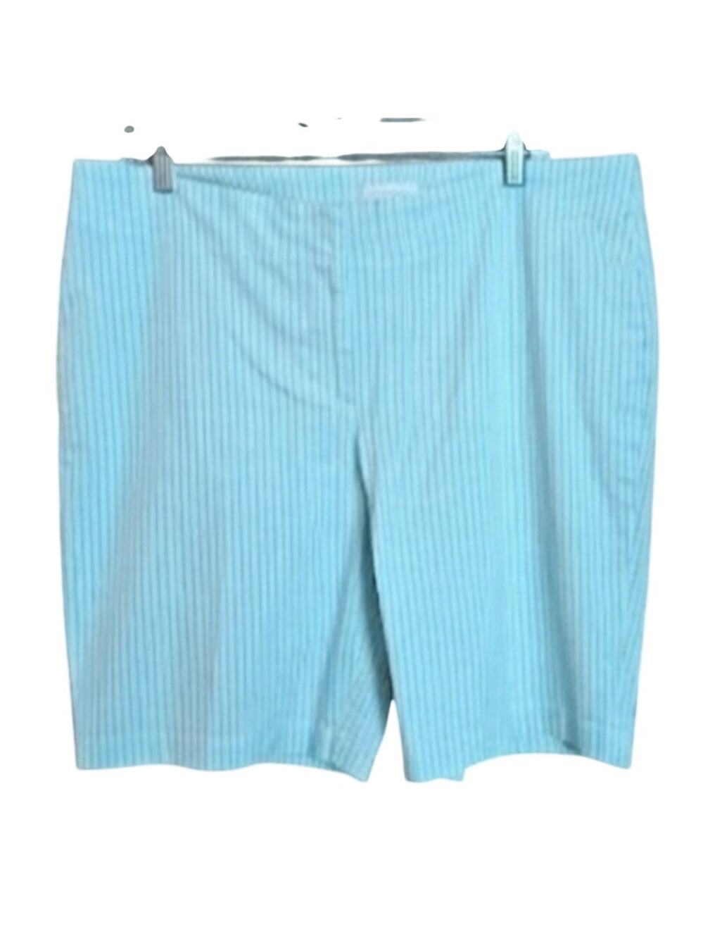 Talbots Women 16 Petite Blue/ Green Striped Cotton Stretch Chino Shorts Coastal